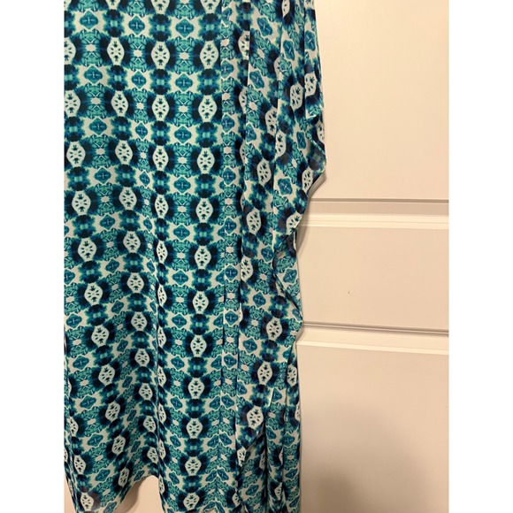 Dana Buchman Women's XL Teal Blue Geometric Print Sleeveless Ruffle Dress Lined - Picture 9 of 14